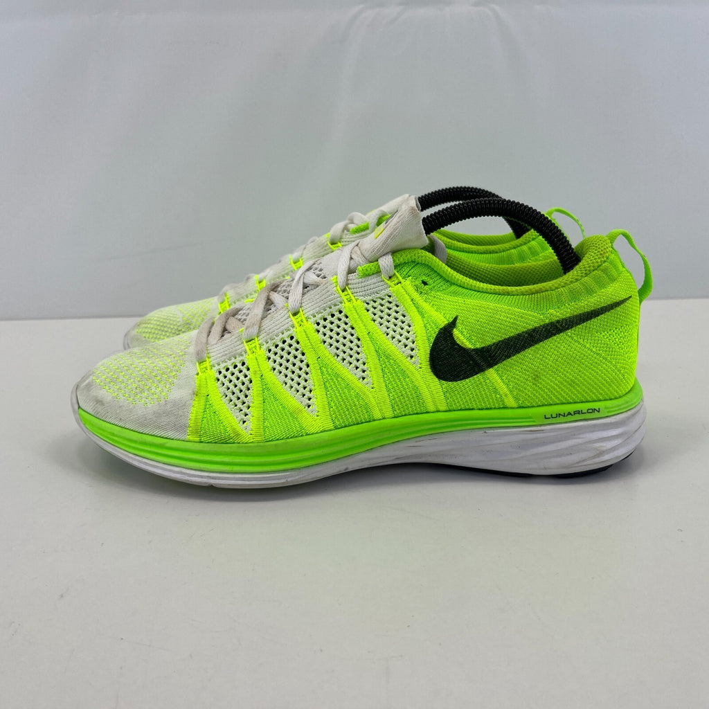 Nikes Flyknit Lunar 2 Womens Trainers Running Shoes Fluro Green & White UK 7.5