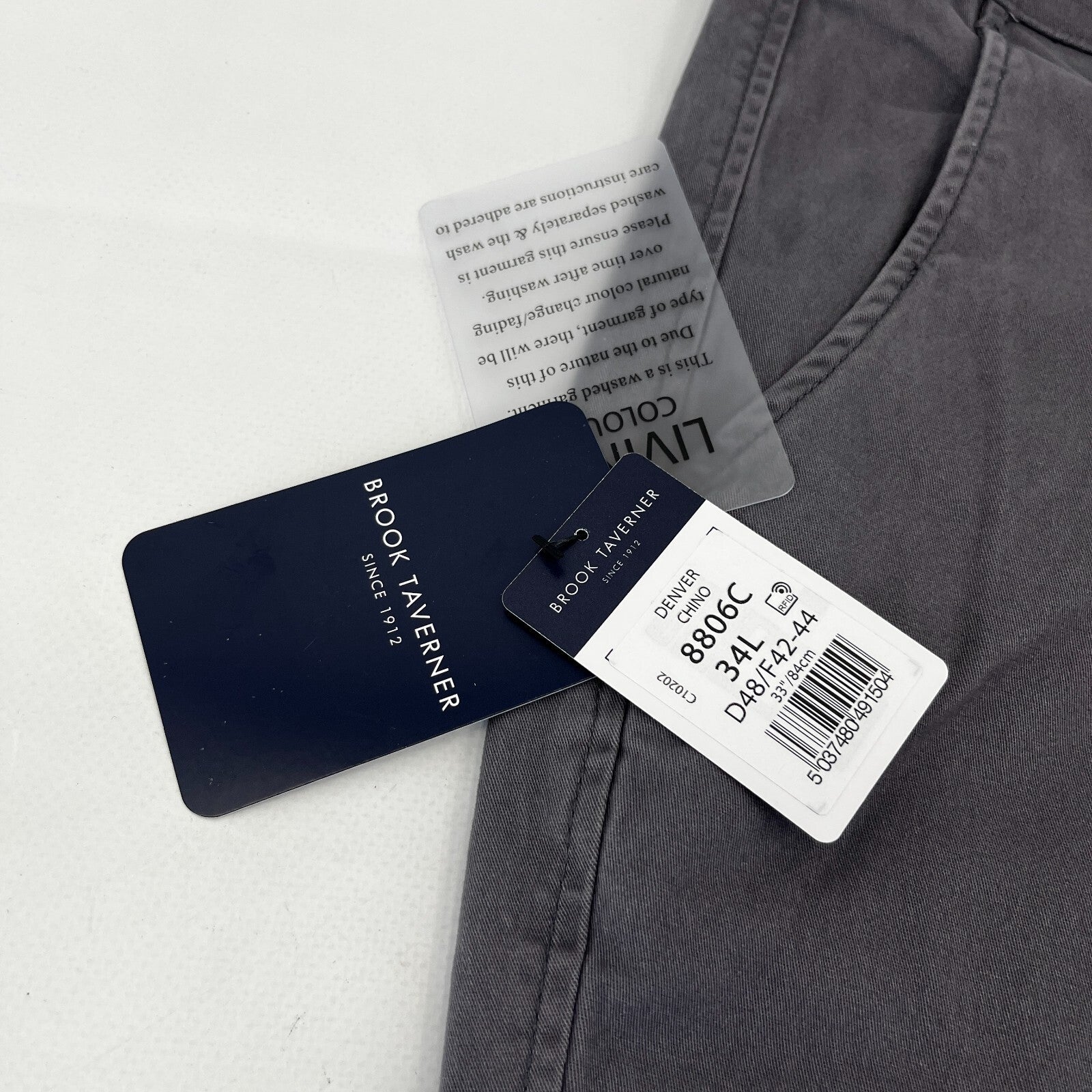 Brook Taverner Denver Chino Trousers in Grey Size 34L Cotton Stretch BNWT