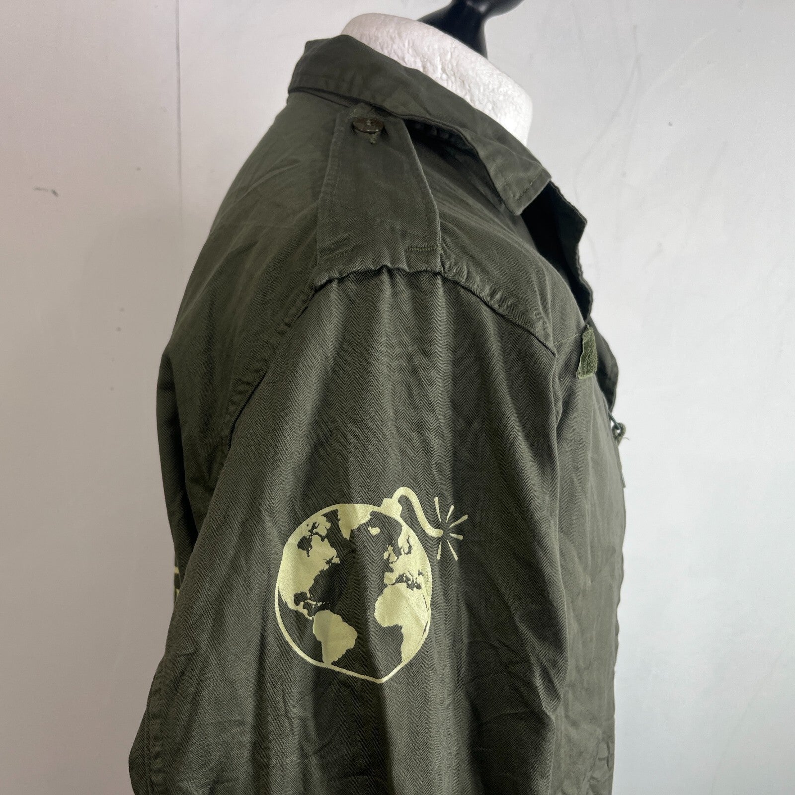 Custom Fragile Earth Print French Military Army Combat Jacket Green size 104L
