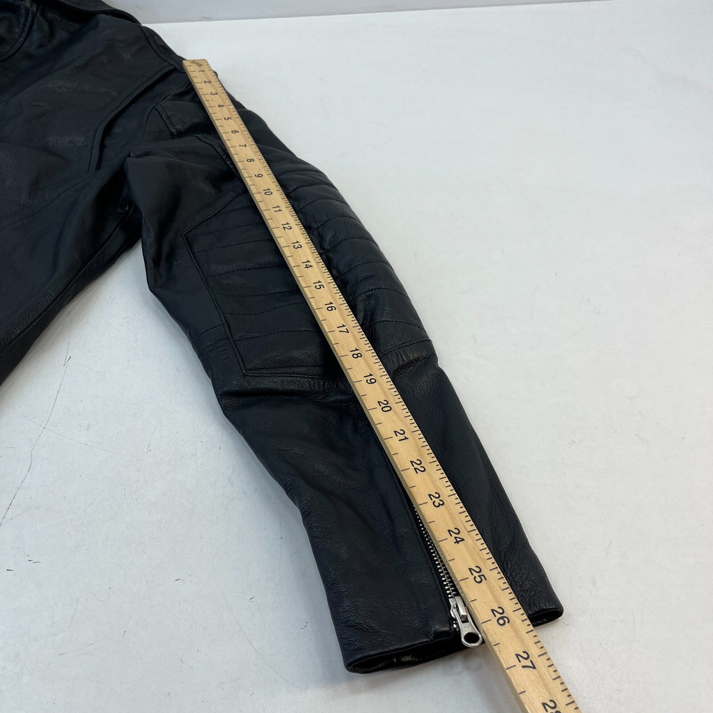 NEXT Men’s Black Leather Biker Jacket Full Zip Short Cruiser Bomber size Large