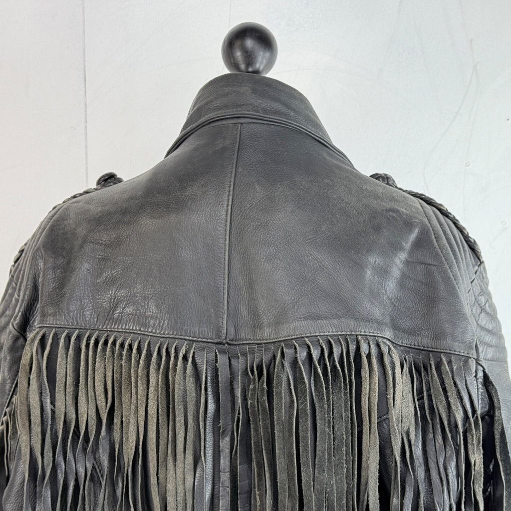 Vintage Difi of Germany Tasselled Leather Jacket Black Cruiser Cafe Racer UK 42
