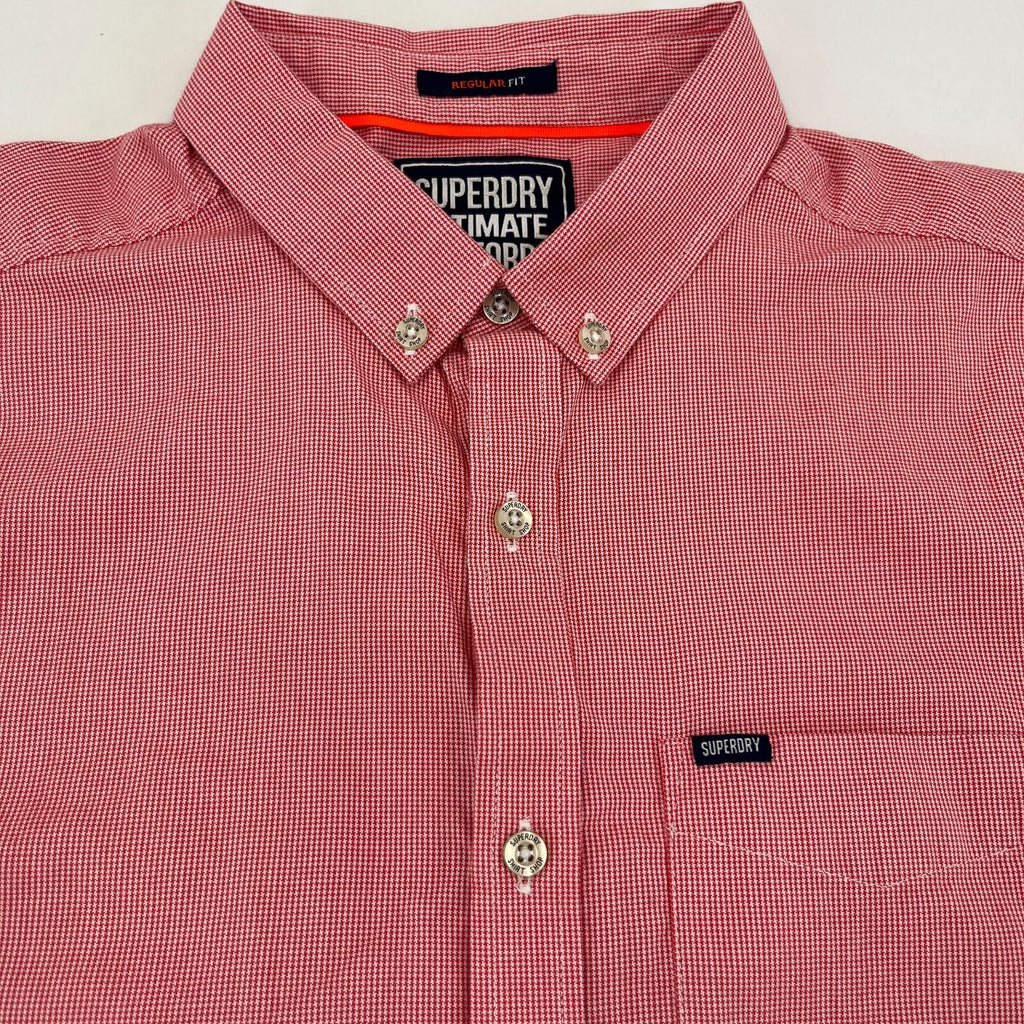 SuperDry Ultimate Oxford Shirt in Red Micro Houndstooth Short Sleeve size Small
