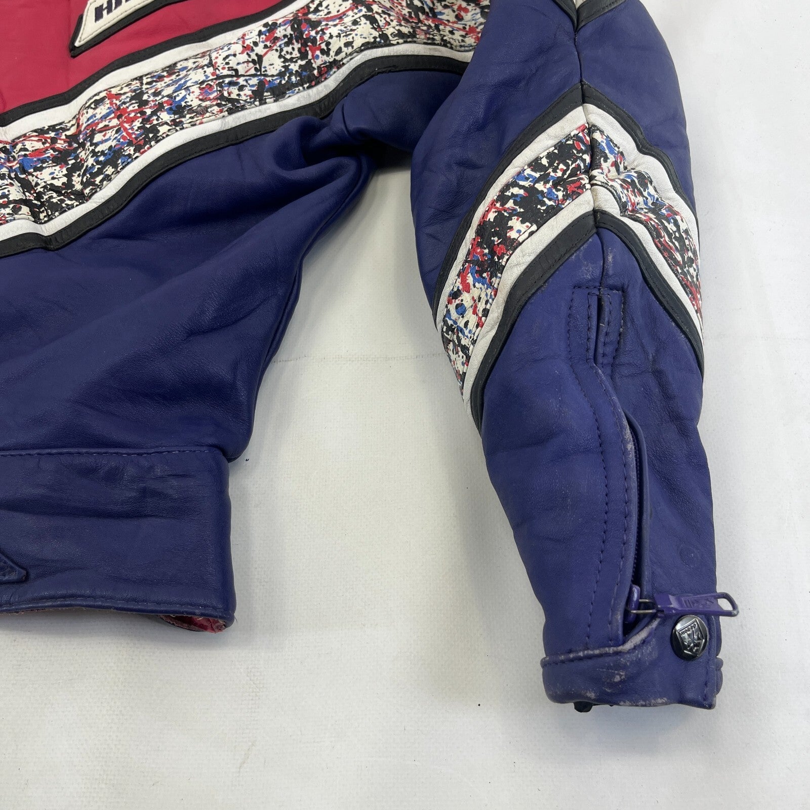 Vintage Harro Leather Motorcycle Biker Jacket Pink Blue White EU size 48