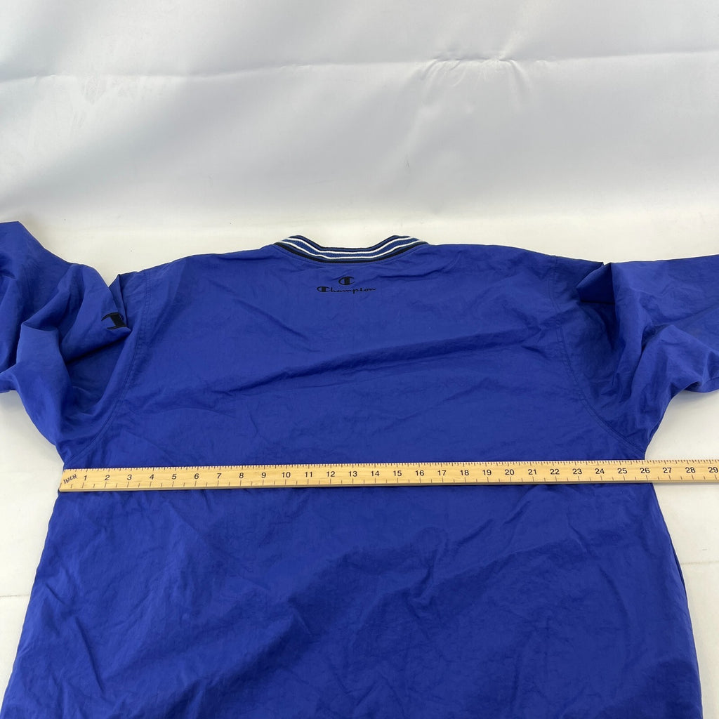 Champion Pullover Windbreaker Jacket Coat Oversized Large Blue with Embroidery