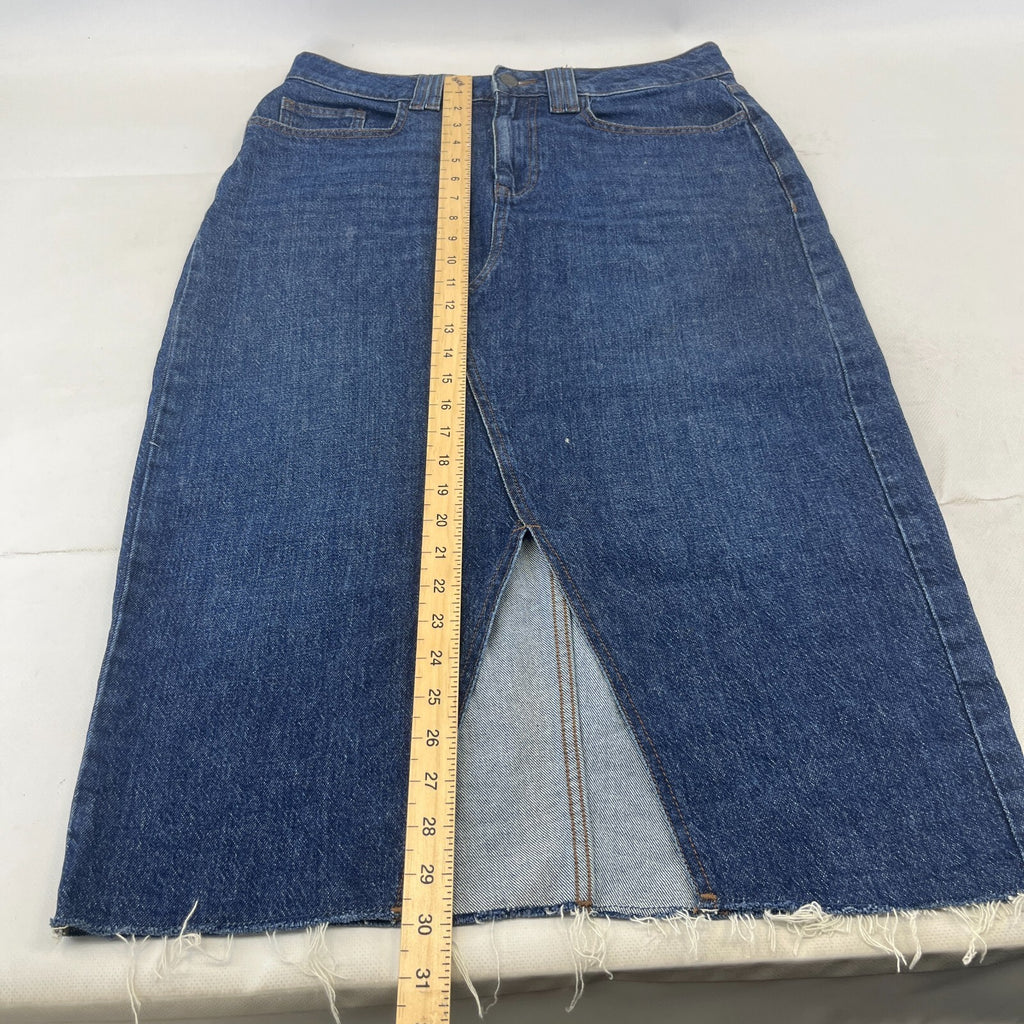 Fat Face Weston Denim Midi Skirt Cotton Festival UK 12 Dark Blue with Hem Fray