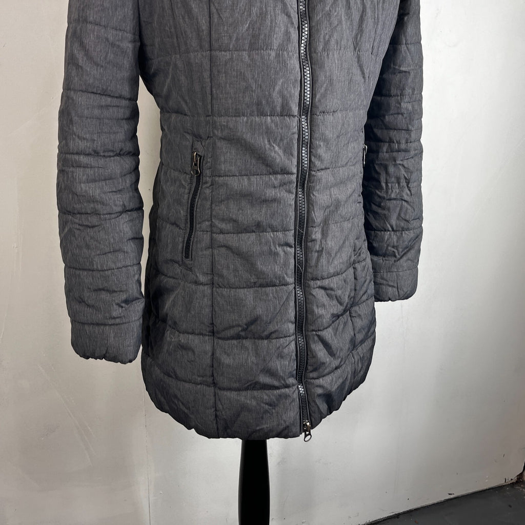 Superdry Mountain Co Mid Faux Fur Puffer - Size XL Grey Hooded  Coat