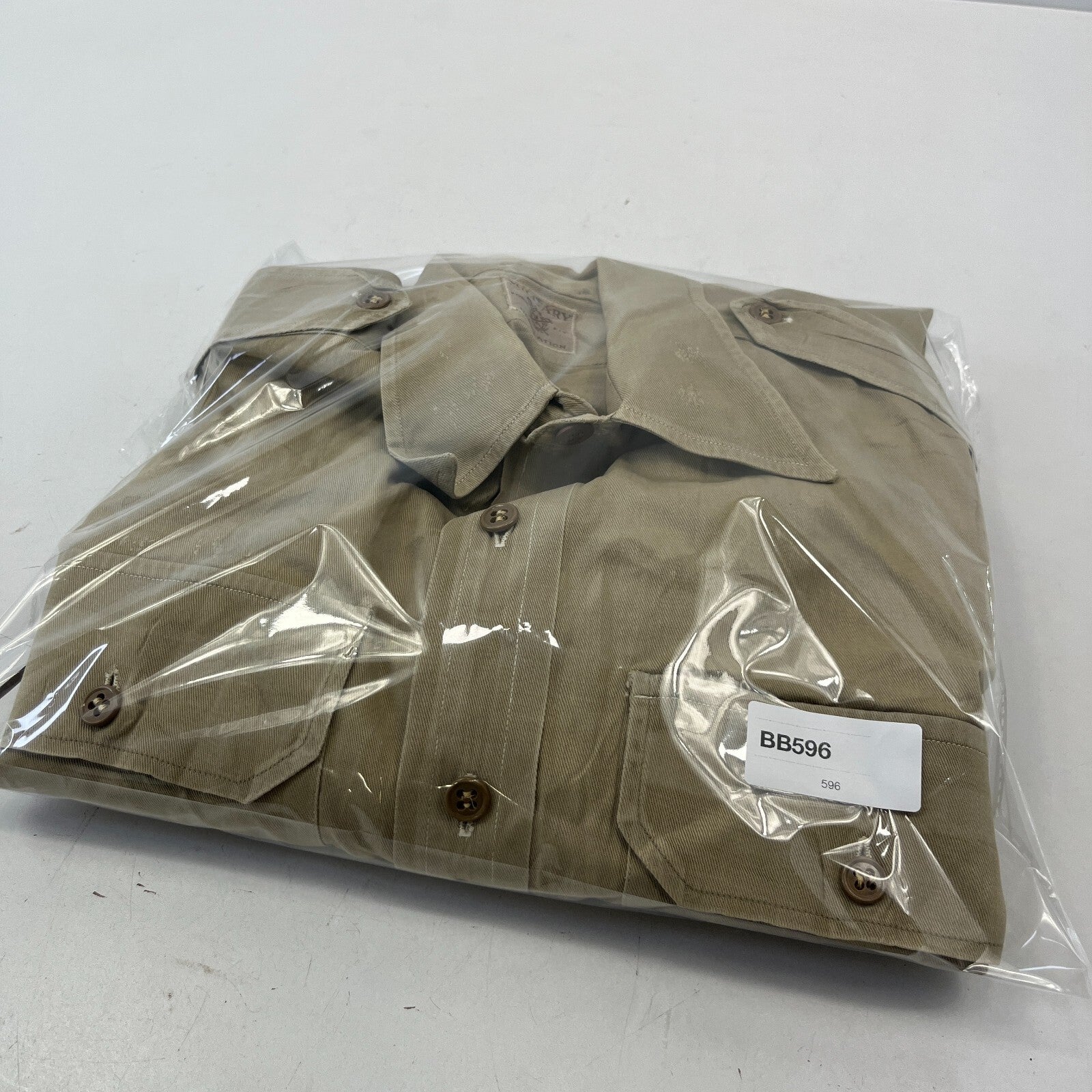 Vintage American Army Military Long Sleeve Twill Shirt +Badges Khaki Brown Large