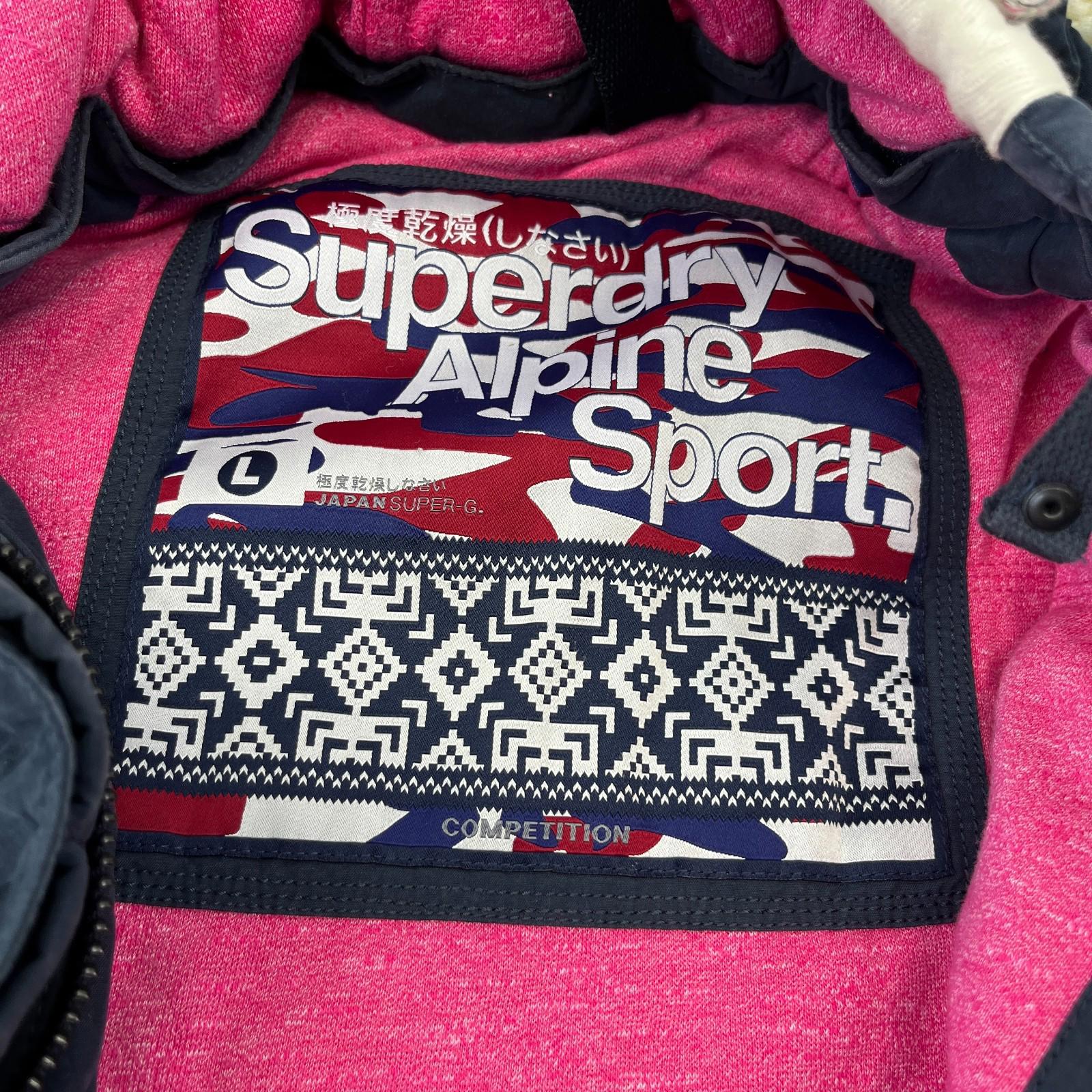 Superdry Alpine Sport Womens Gilet size L Blue Body Warmer Vest Sherpa Collar