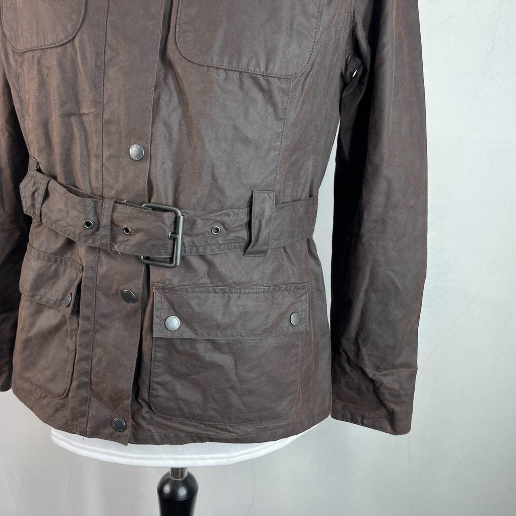 Crane Womens Waxed Cotton Jacket with a Belt Brown size Medium