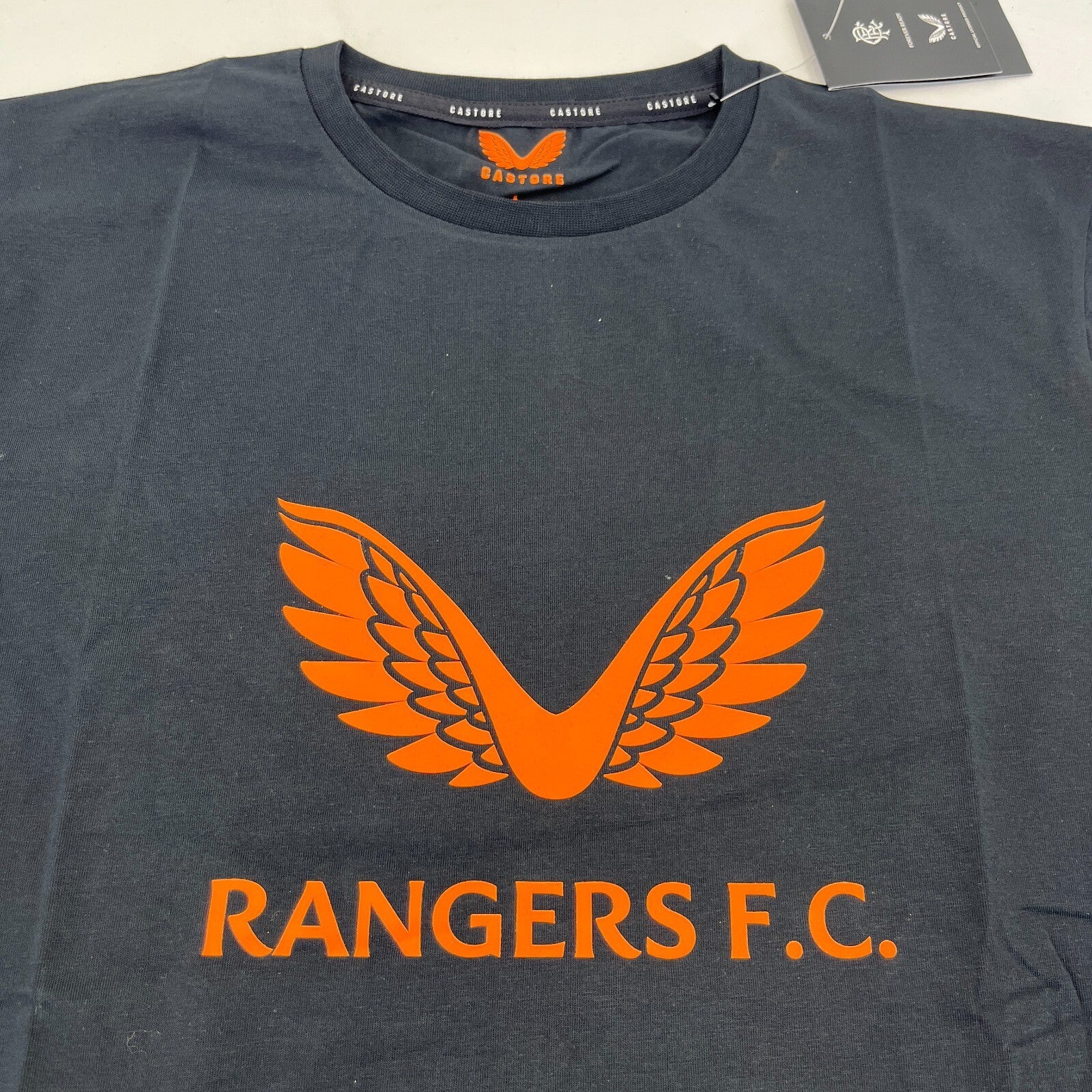 Castore Glasgow Rangers Logo T Shirt Mens Rangers FC Black/Orange size Large