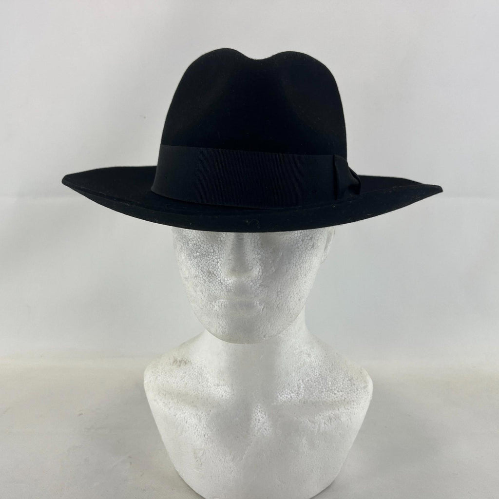 Palms Halt 100% Wool Handmade Textured Fedora Hat in Black size M 56
