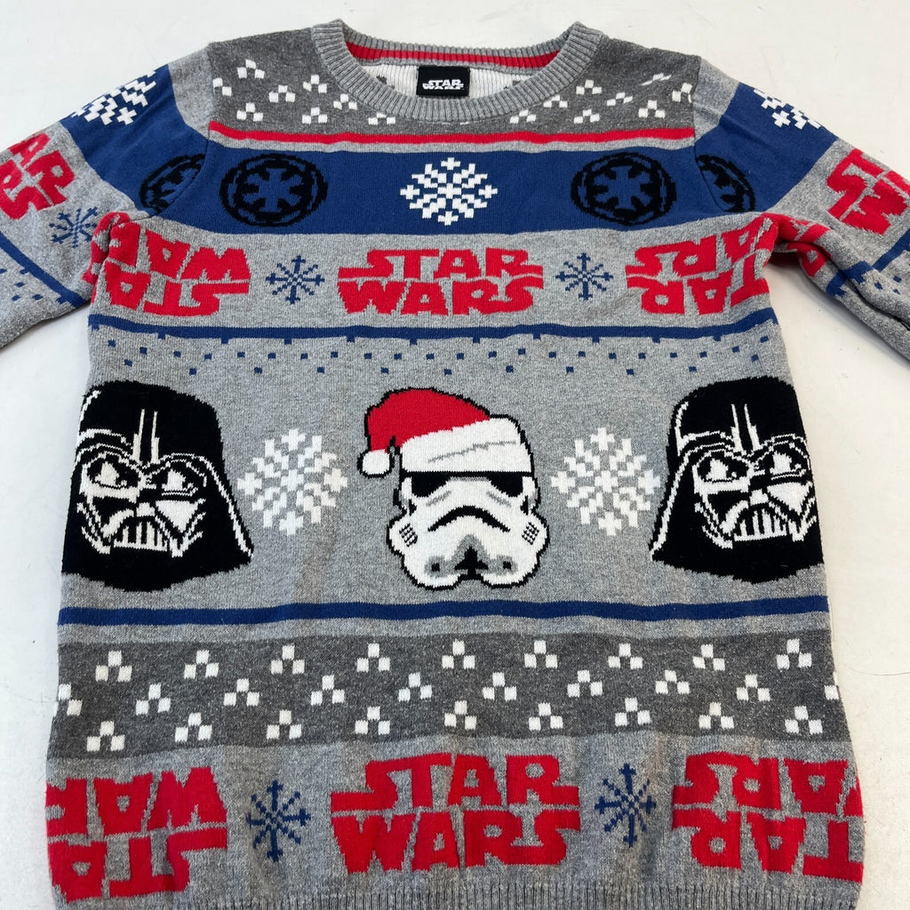 Star Wars Pullover Jumper Grey Crew Neck Fair Isle Long Sleeve Kids size 9 Years