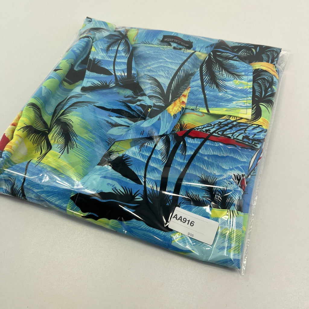 Fight the Wolf Mens Blue Hawaiian Shirt Design Short Sleeve Holiday size 2XL
