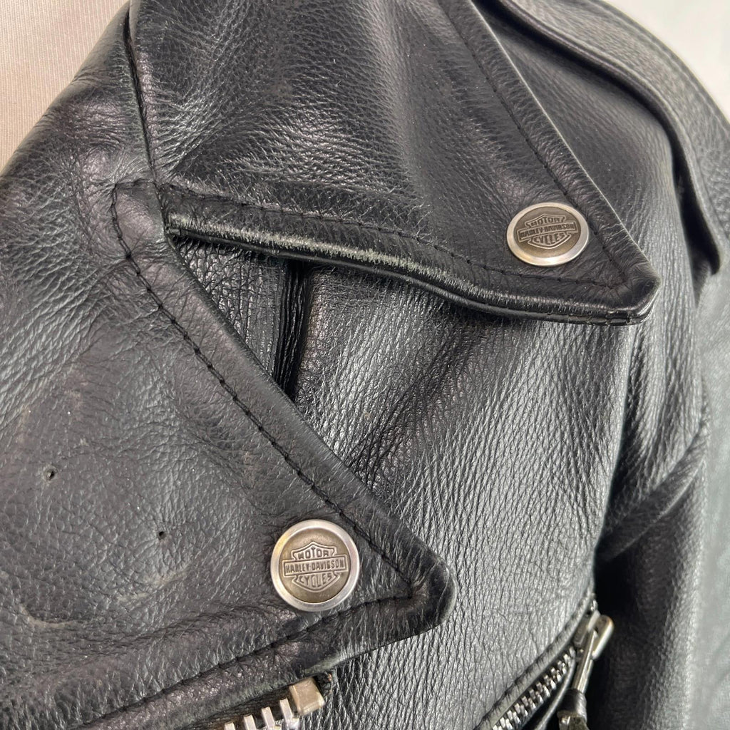 Vintage Genuine Harley Davidson Black Leather Jacket Made in USA - US size L