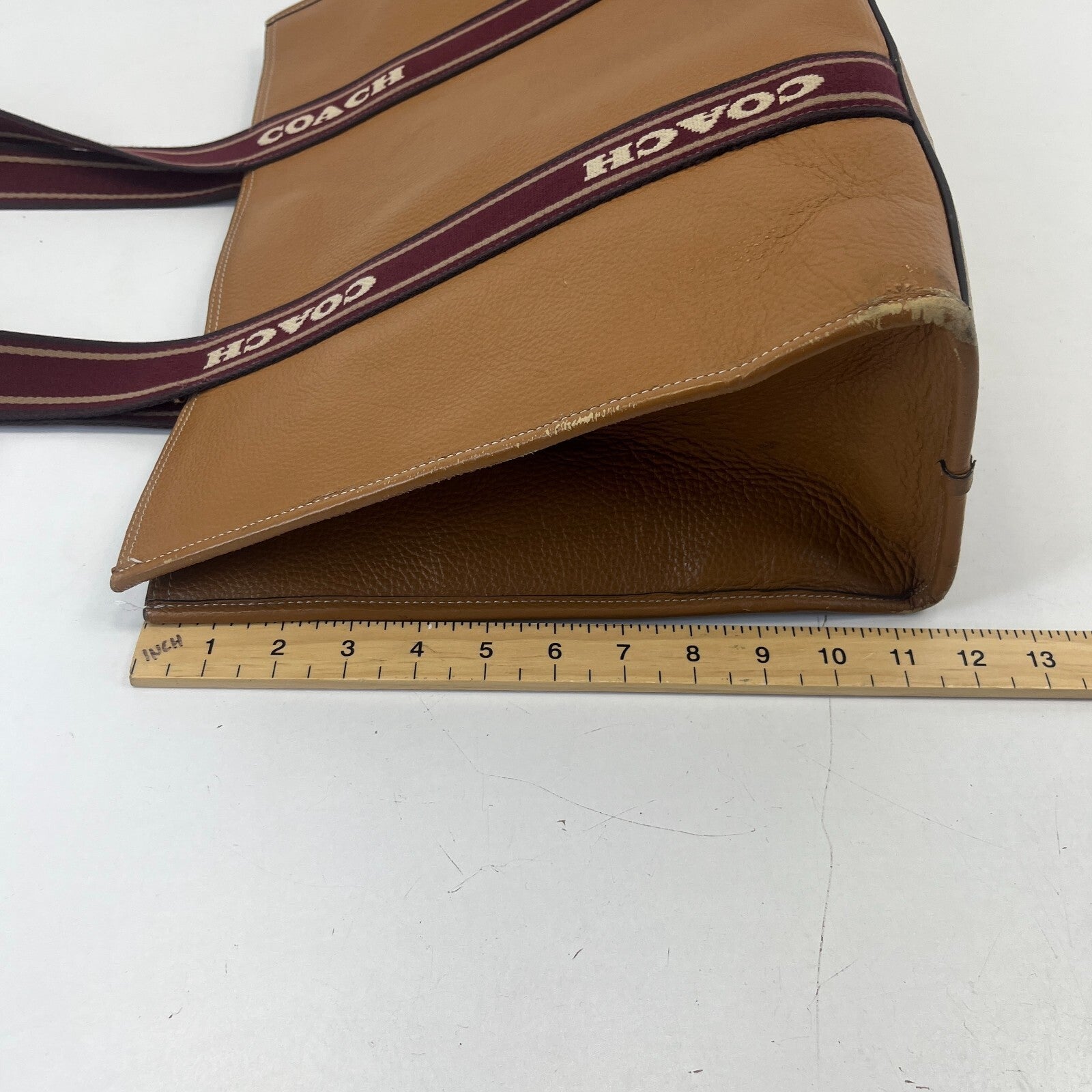 Coach Smith Tote Bag CM716 Tan Pebbled Leather Burgundy Logo Strap