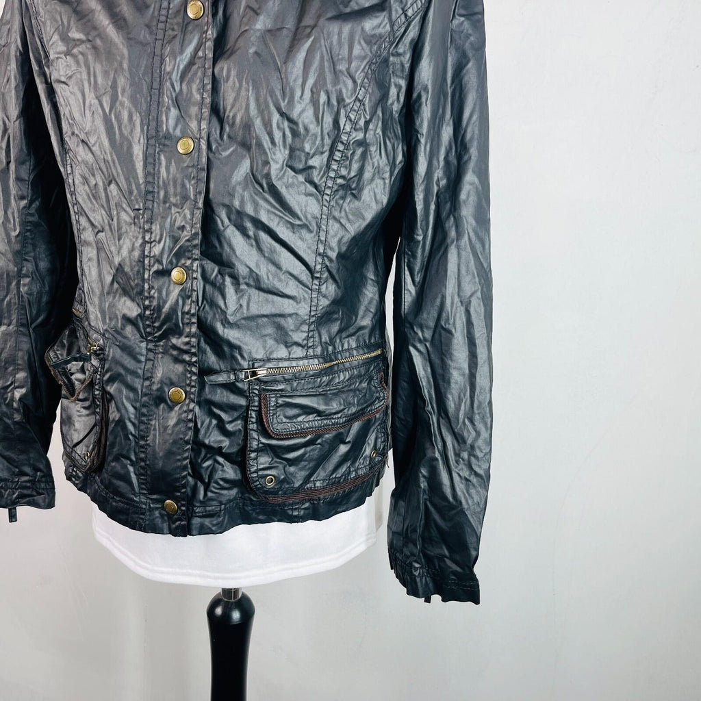 H&M Women's Wax Jacket in Black with Cord Collar size 14