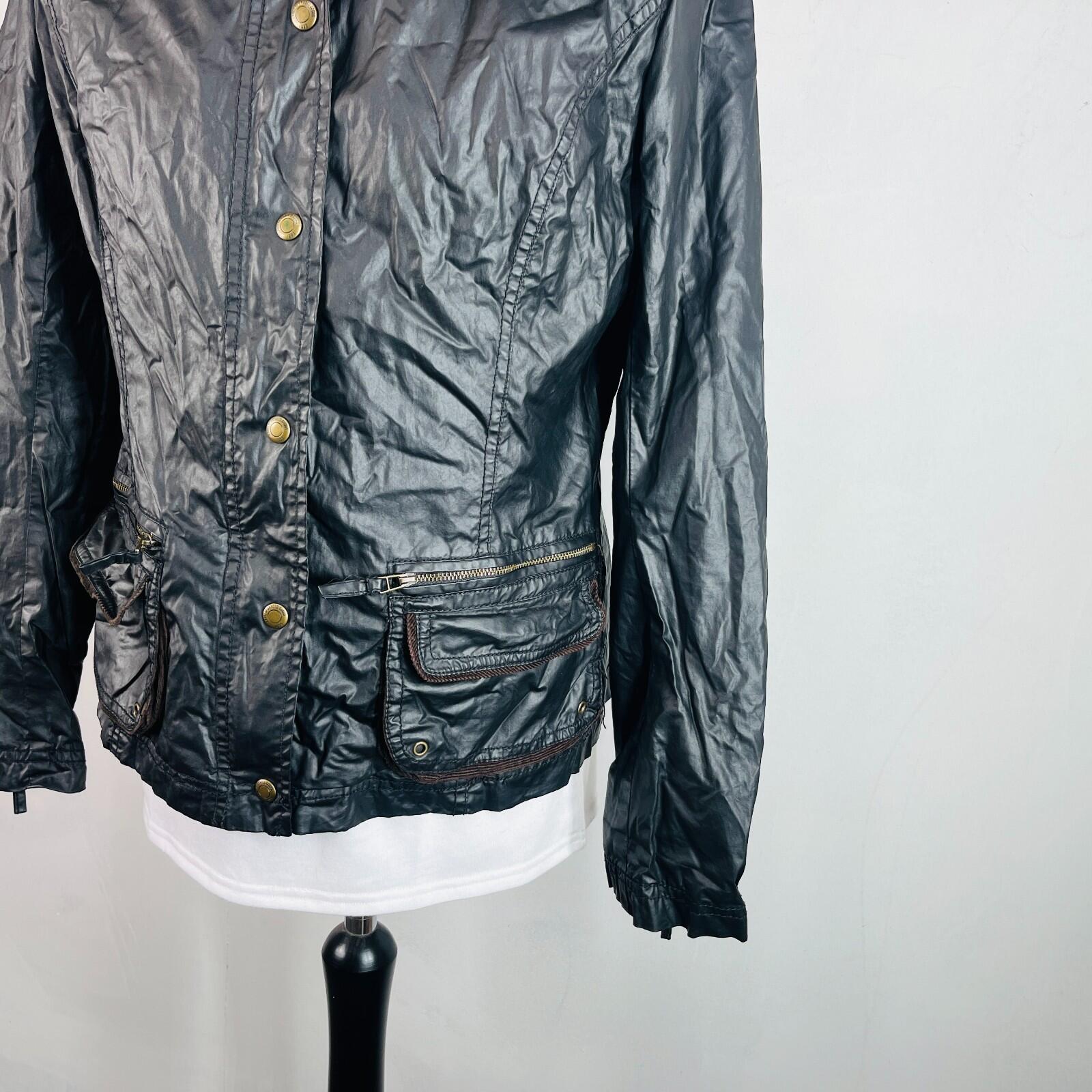 H&M Women's Wax Jacket in Black with Cord Collar size 14