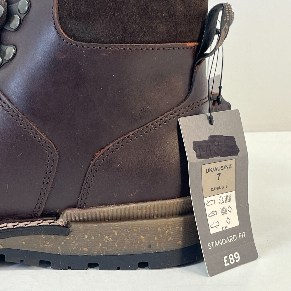 M&S Men's Leather Hiking Ankle Boots Dark Brown Waterproof Shock Resilient UK 7