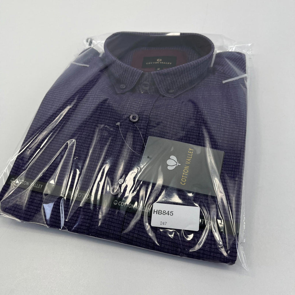Cotton Valley Long Sleeve Shirt Purple Weave Button Down Collar UK size Medium