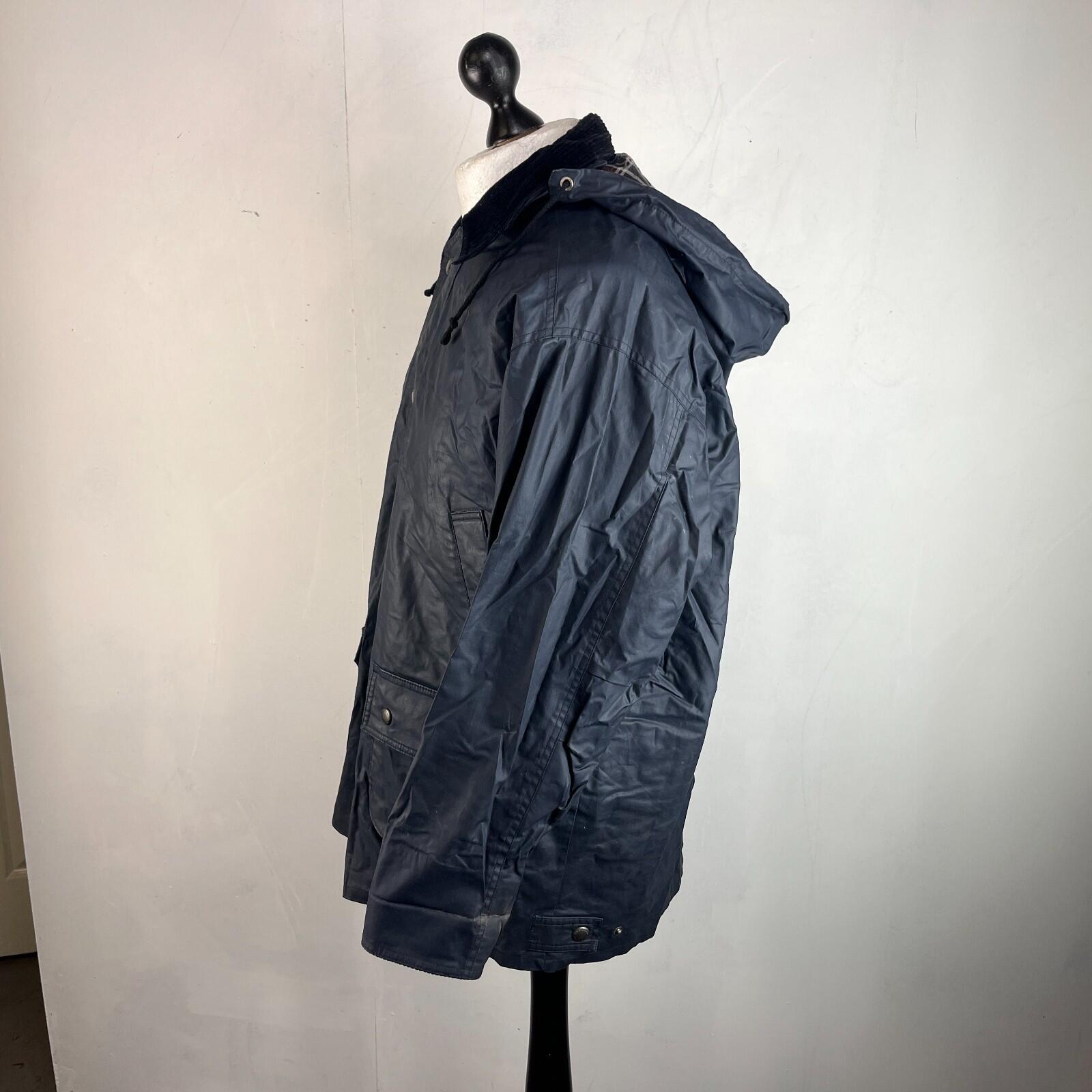 Glengreen Men's Waxed Jacket with Removable Hood in Navy Blue size Medium