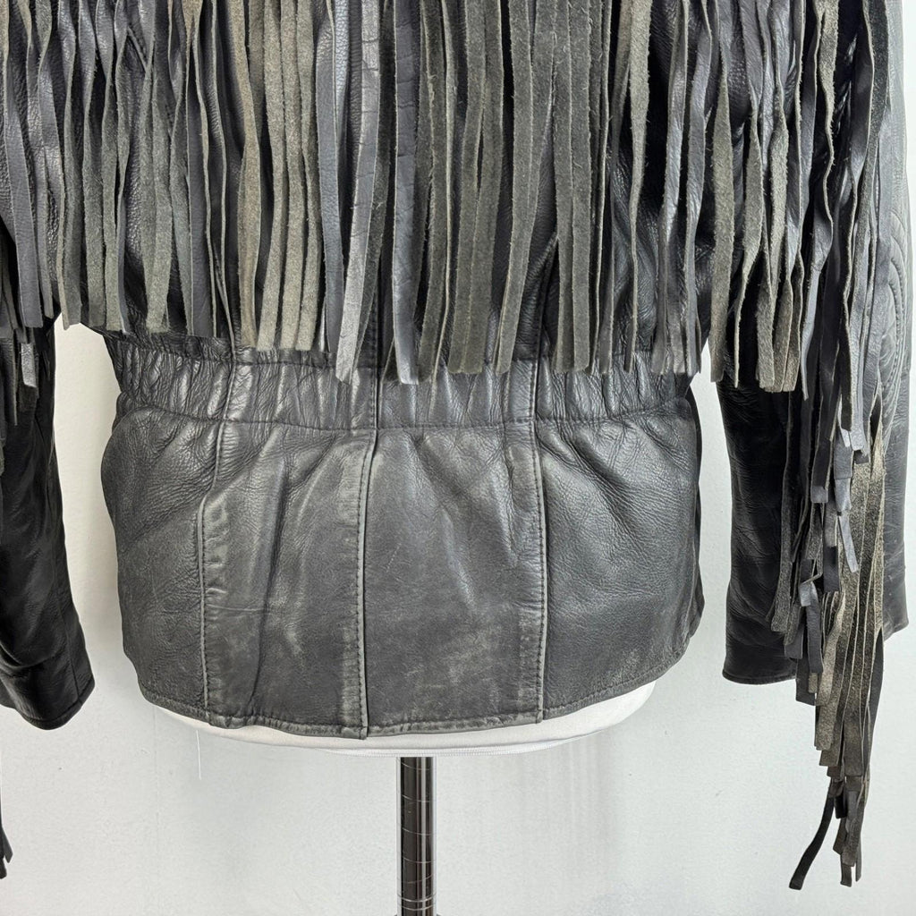 Vintage Difi of Germany Tasselled Leather Jacket Black Cruiser Cafe Racer UK 42