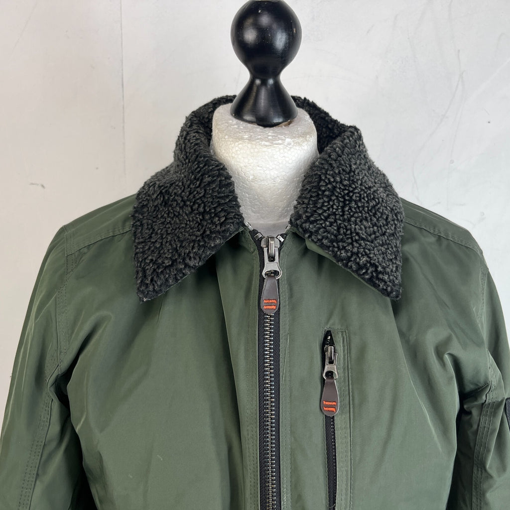 SuperDry 23rd Squadron Aviator Bomber Jacket Dark Green w/ Sherpa Collar size L