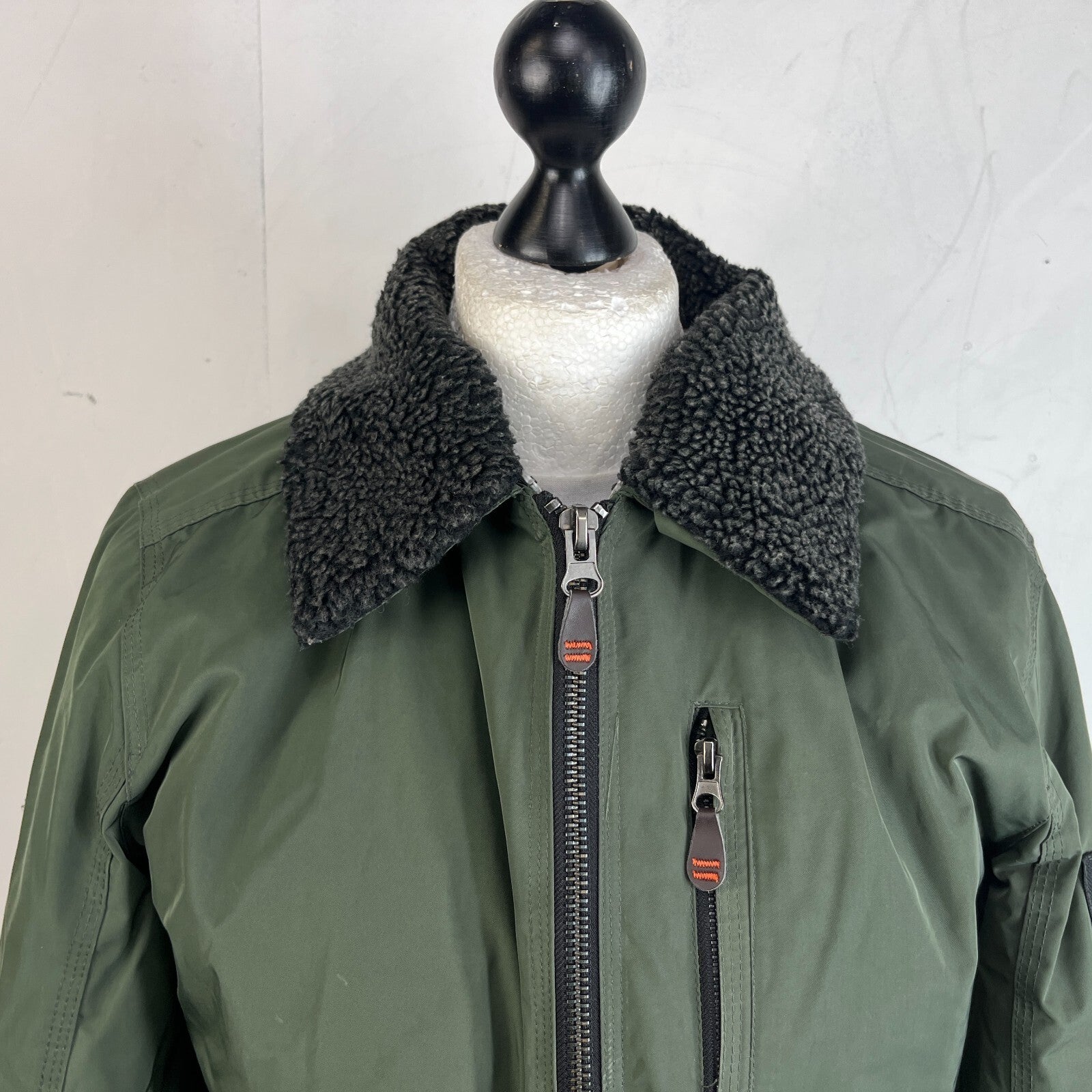 SuperDry 23rd Squadron Aviator Bomber Jacket Dark Green w/ Sherpa Collar size L