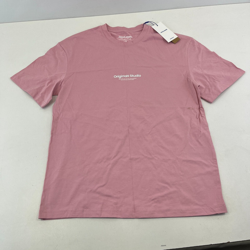 Jack & Jones Original Logo T-shirt Mens Crew Neck Print Cotton Tee Pink size M