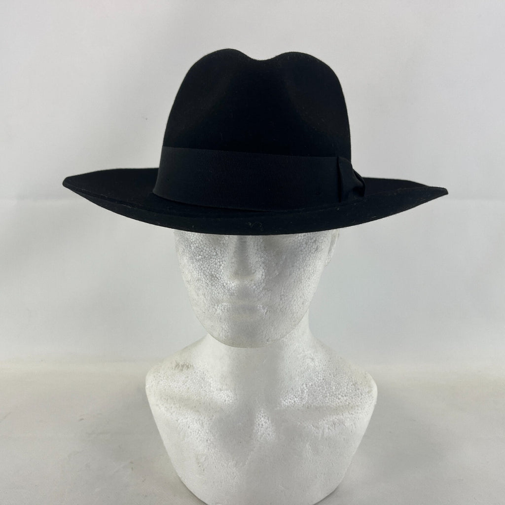 Palms Halt 100% Wool Handmade Textured Fedora Hat in Black size M 56