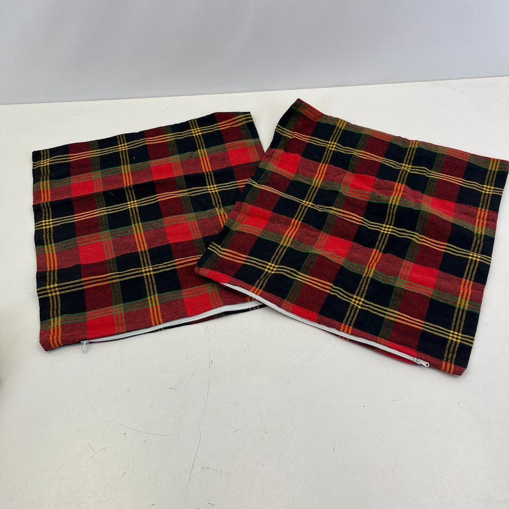2x RSW 100% Cotton Cushion Pillow Covers Red/Black/Yellow Tartan 38cm x 38cm