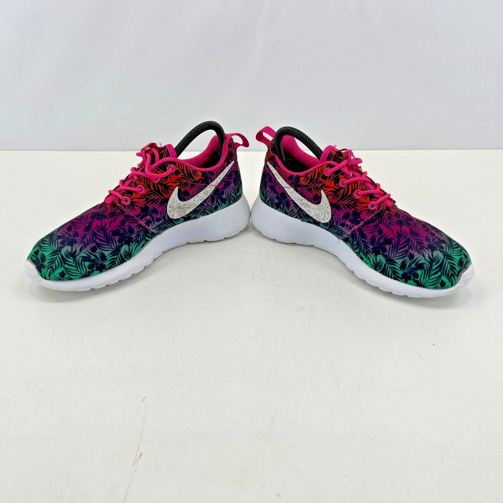 Nike Roshe Run Flyknit Trainers Pink & Green Floral size UK 4.5  EU 37.5
