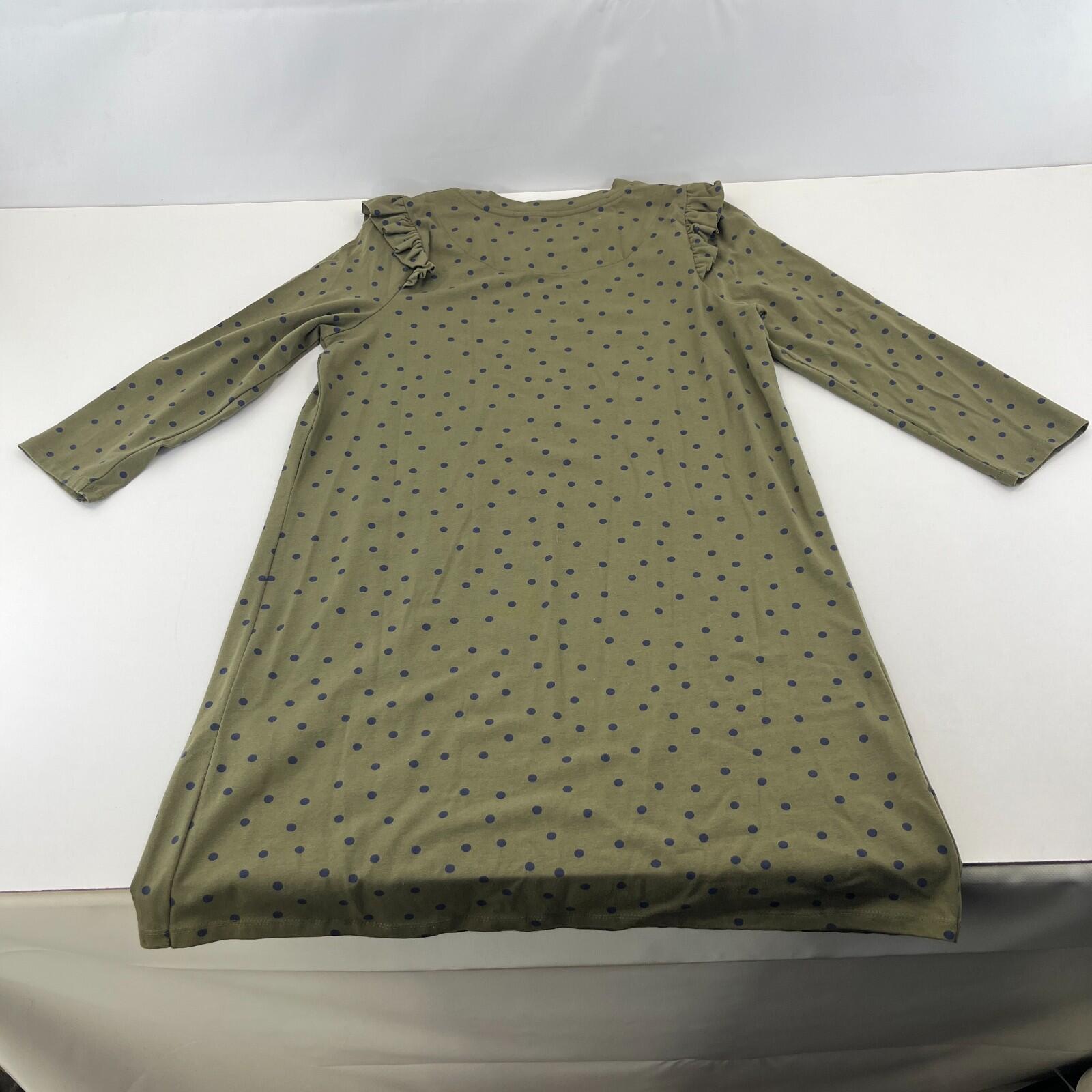 Joules Khaki Green 3/4 Sleeve Casual Dress size 14 Polka Dot