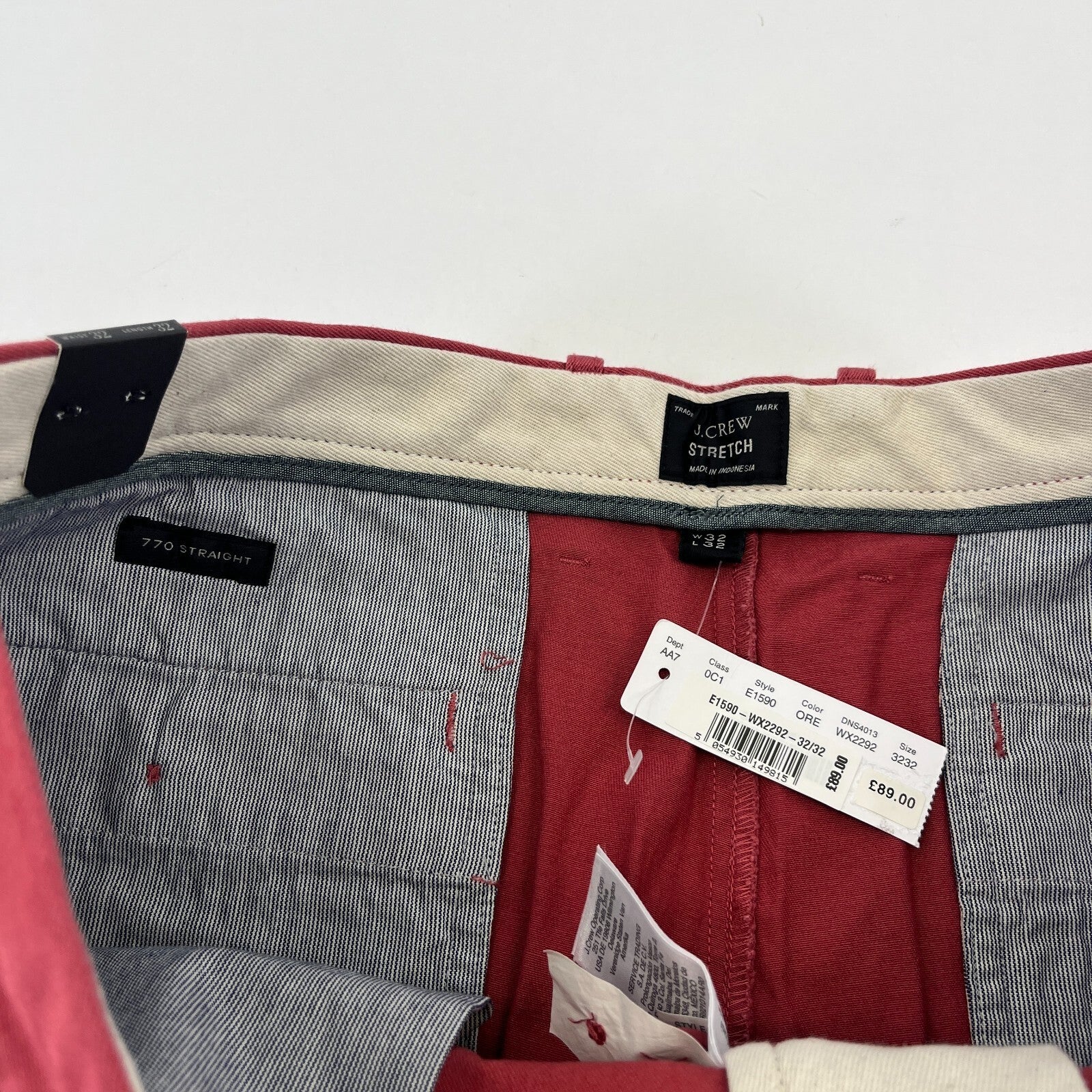 J Crew 770 Straight Stretch Chino Trousers Dark Pastel Pink Golf W32" L32" - New