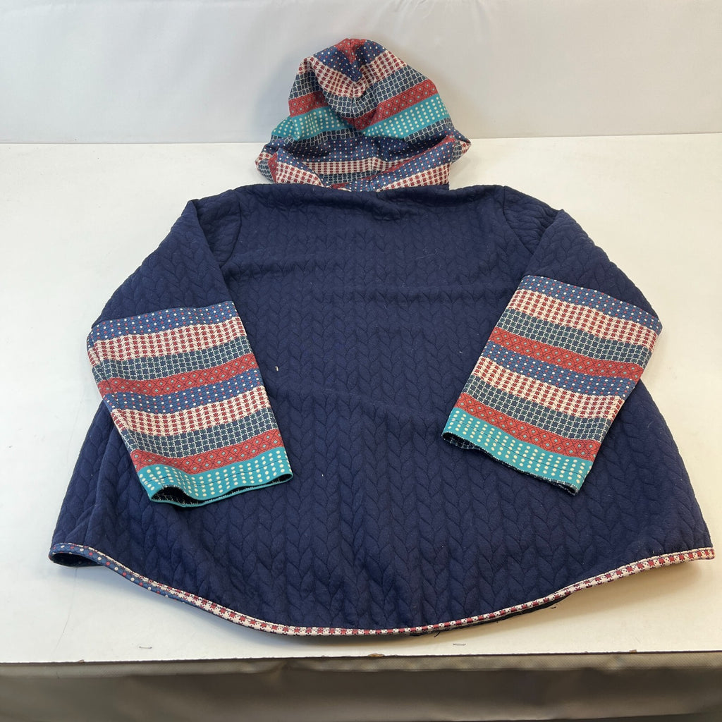 Traditional Chinese Women's Hooded Cardigan Navy Blue Wide Sleeve size XL