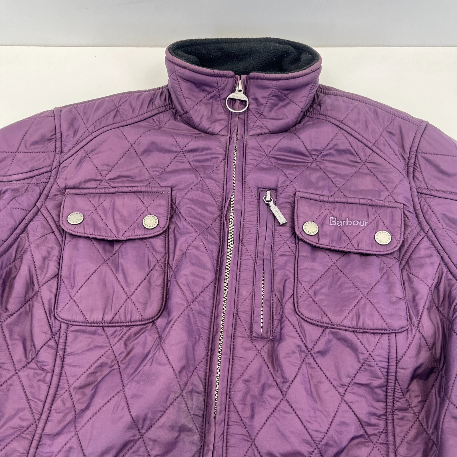 Barbour International Women's Quilted Jacket in Purple size 14 Fleece Lined