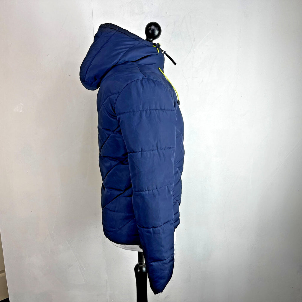 Superdry Navy Blue & Green Puffer Jacket with Hood size XS