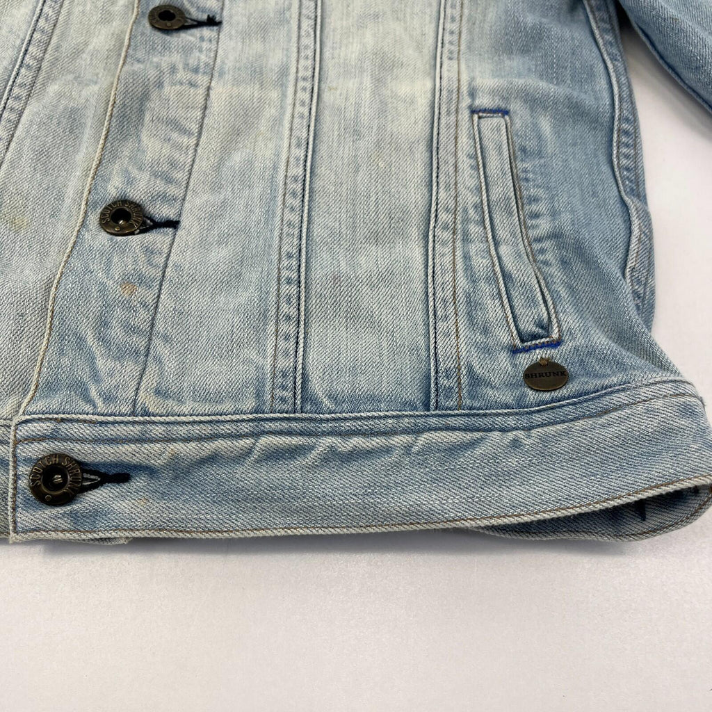 Scotch Shrunk Denim Jacket with Badges Women's size 10 Blue Trucker Button Up