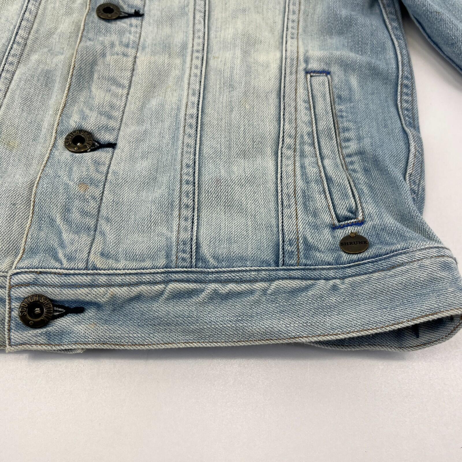 Scotch Shrunk Denim Jacket with Badges Women's size 10 Blue Trucker Button Up
