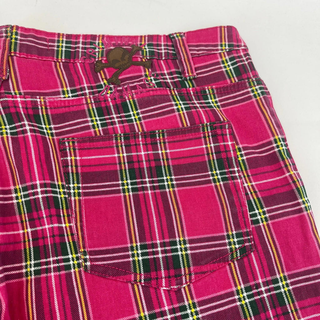 Criminal Damage Women's Pink Tartan Jeans Tapered Stretch Waist 36"
