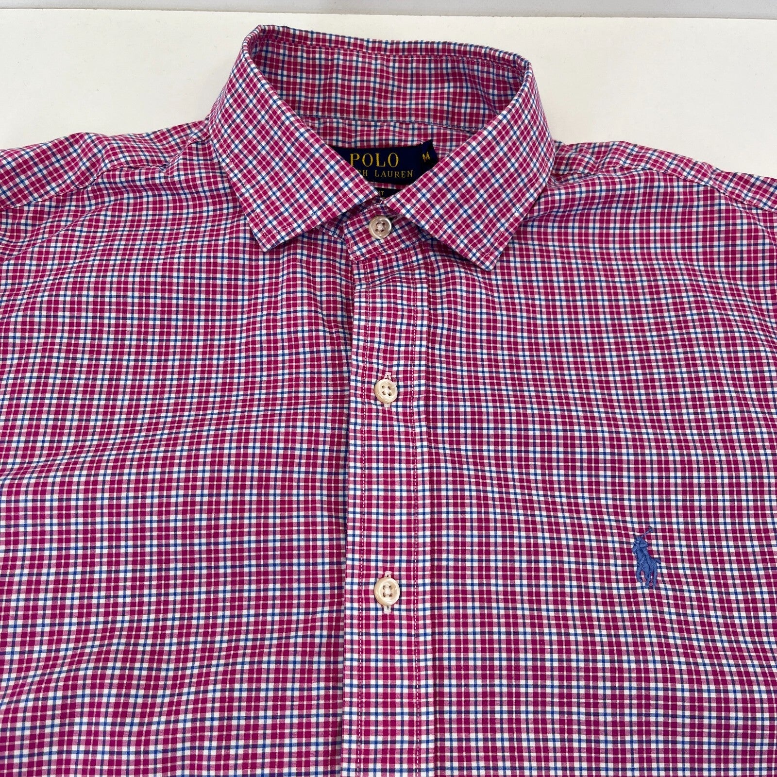 Polo Ralph Lauren Shirt Mens size M Red Check Cotton Button Up RL Pony