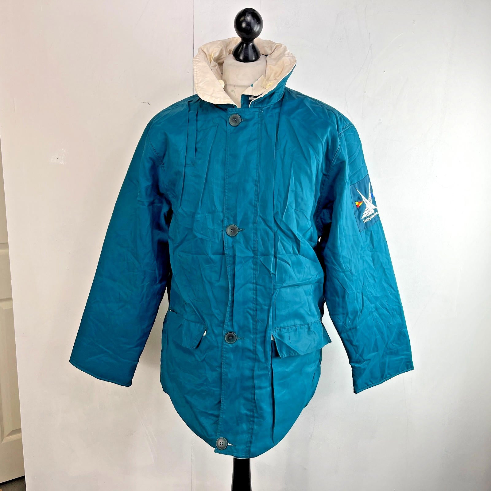 Helly Hansen Mens Vintage Reversible Sailing Jacket size M Teal Green & White