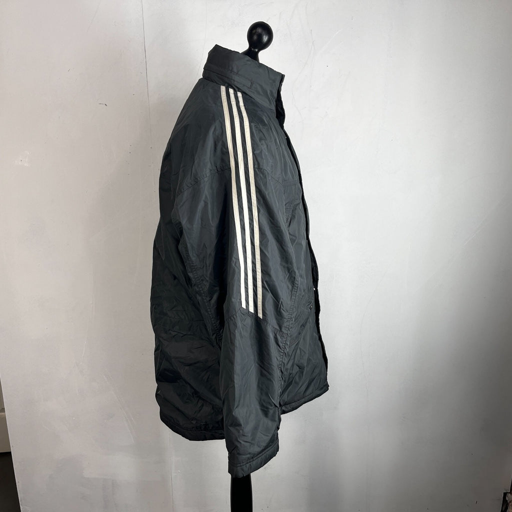 Adidas Men's Quilted Coach Jacket in Dark Grey - size Medium Oversized