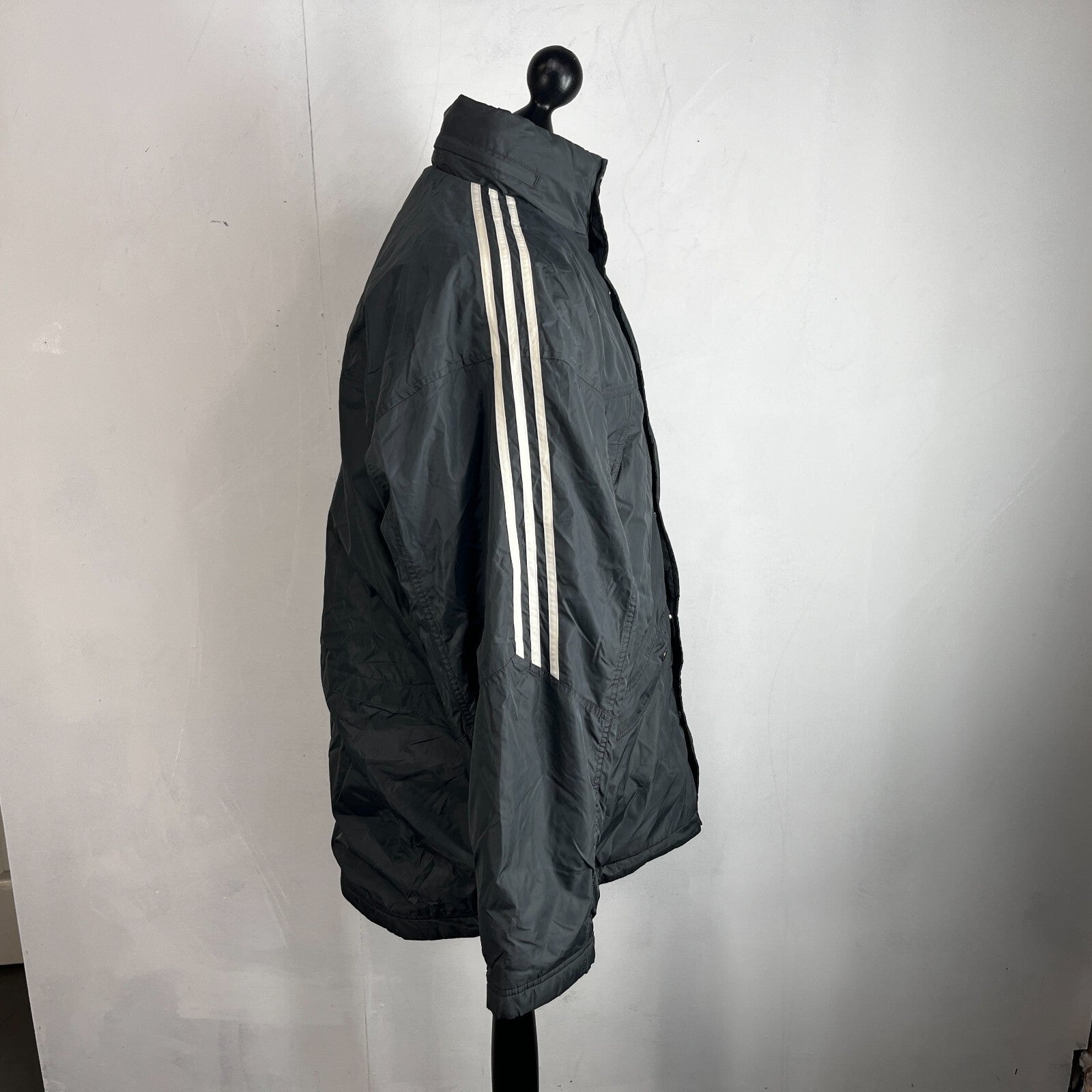 Adidas Men's Quilted Coach Jacket in Dark Grey - size Medium Oversized