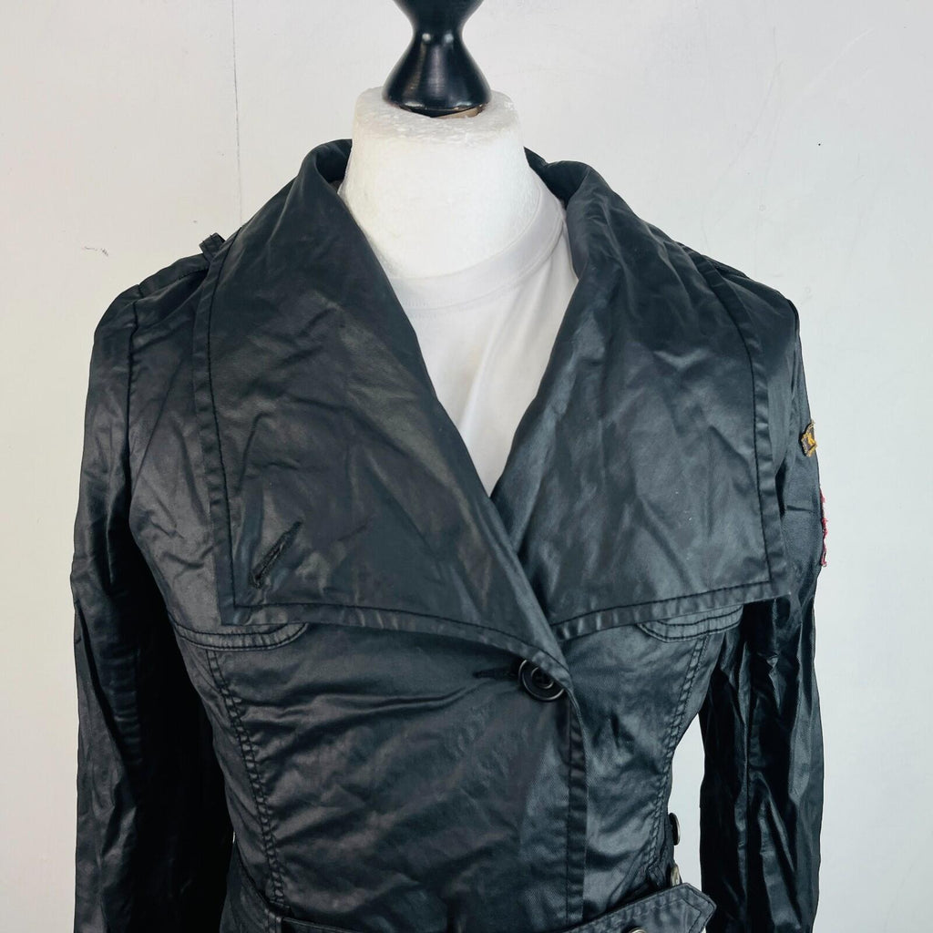 Khujo Womens Wax Cotton Goth Jacket in Black Double Breasted Belted size Large