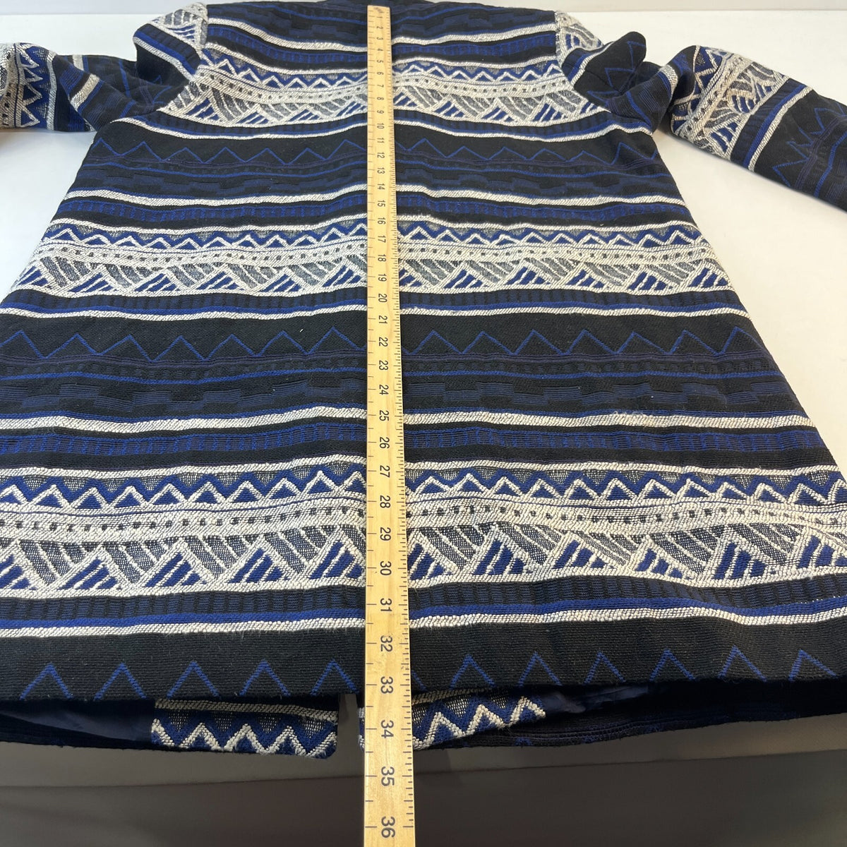 Roman Originals Ladies Jacquard Aztec Pattern Long Jacket UK XL Blue/Black/White