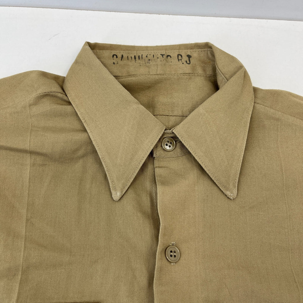 Vintage American Army Military Long Sleeve Shirt with Badges Khaki Brown size L