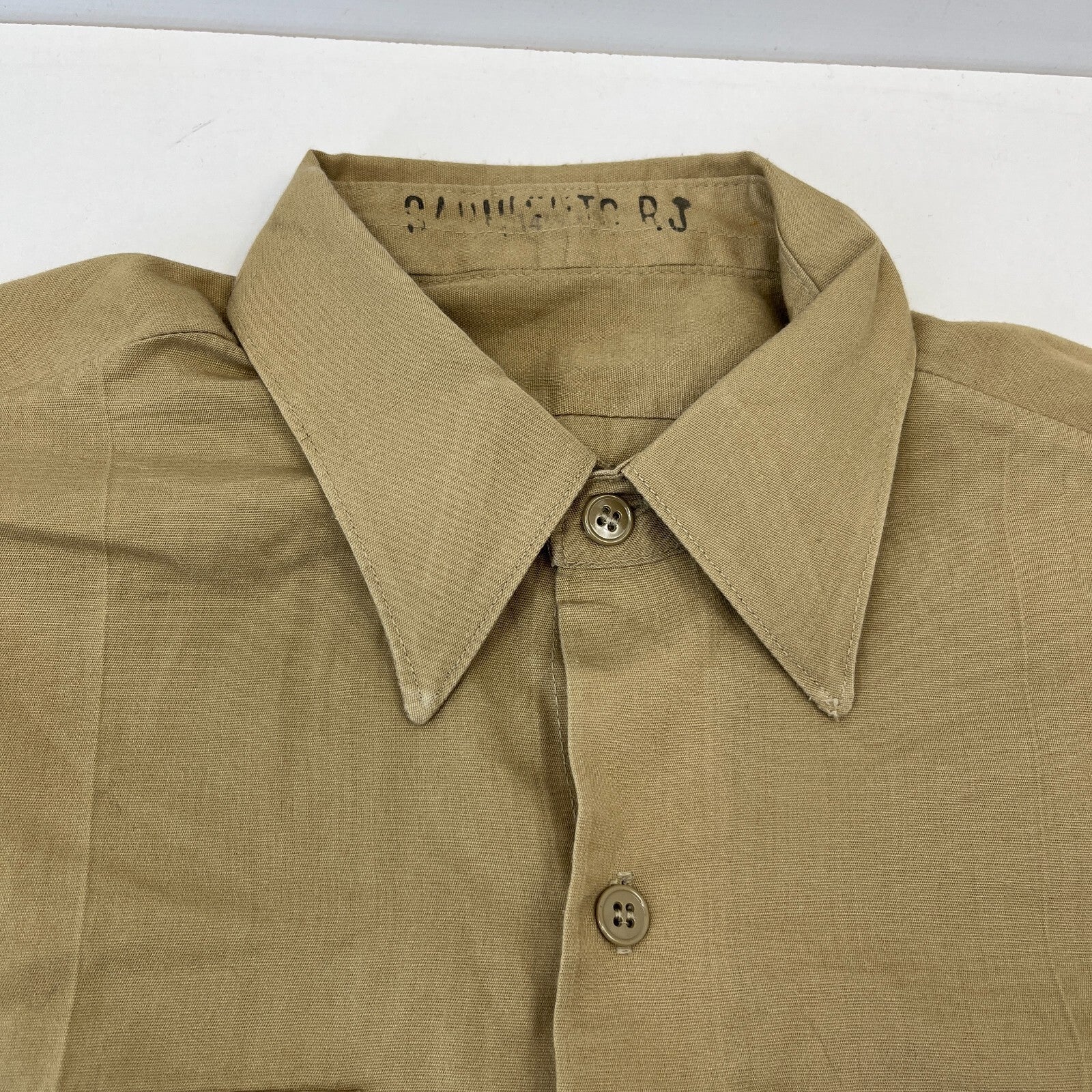Vintage American Army Military Long Sleeve Shirt with Badges Khaki Brown size L