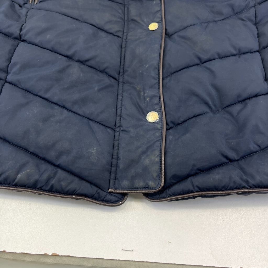 Joules Warm Welcome Long Quilted Jacket Navy Blue with Faux Fur Fringe size 14