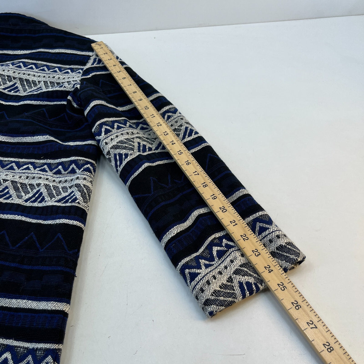 Roman Originals Ladies Jacquard Aztec Pattern Long Jacket UK XL Blue/Black/White