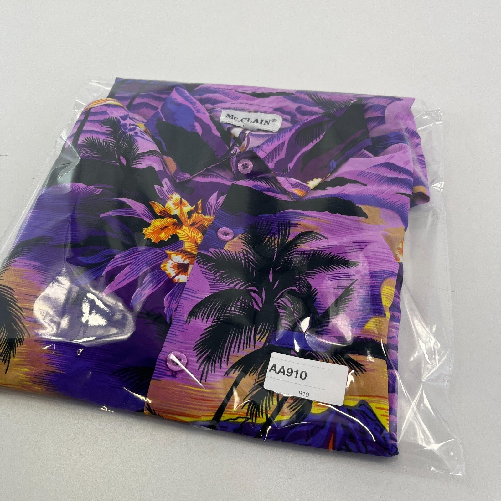 McClain Purple Floral Mens Hawaiian Shirt Designer Holiday Short Sleeve size L
